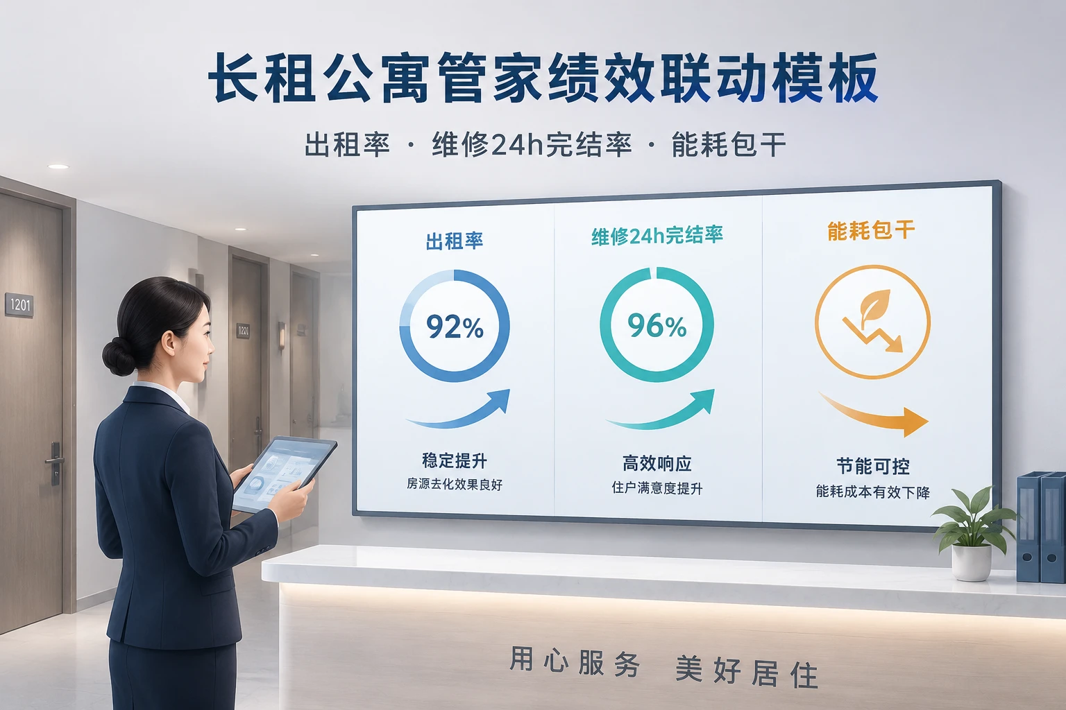 长租公寓管家绩效联动模板：出租率维修24h完结率与能耗包干