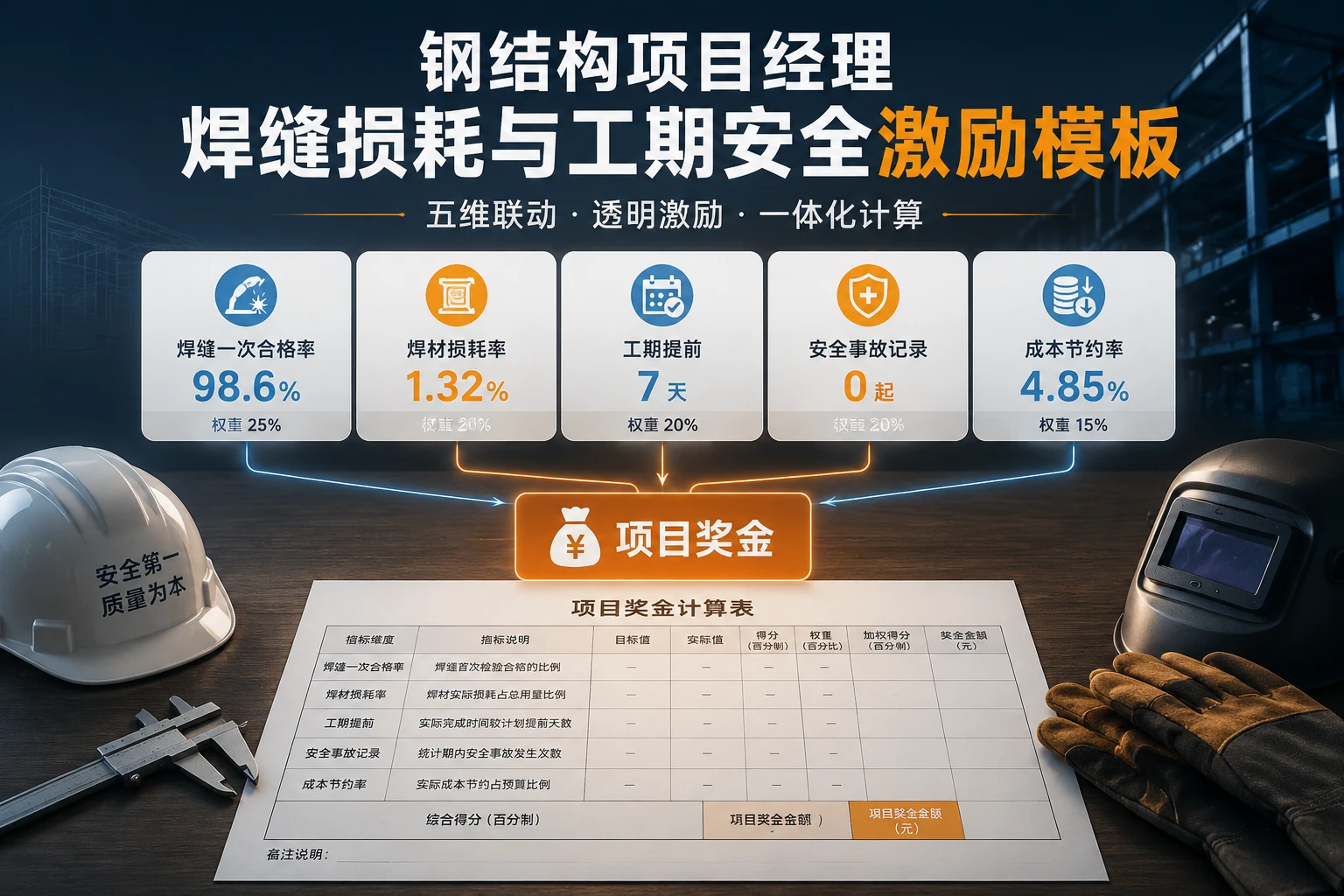 钢结构项目经理焊缝损耗与工期安全激励模板