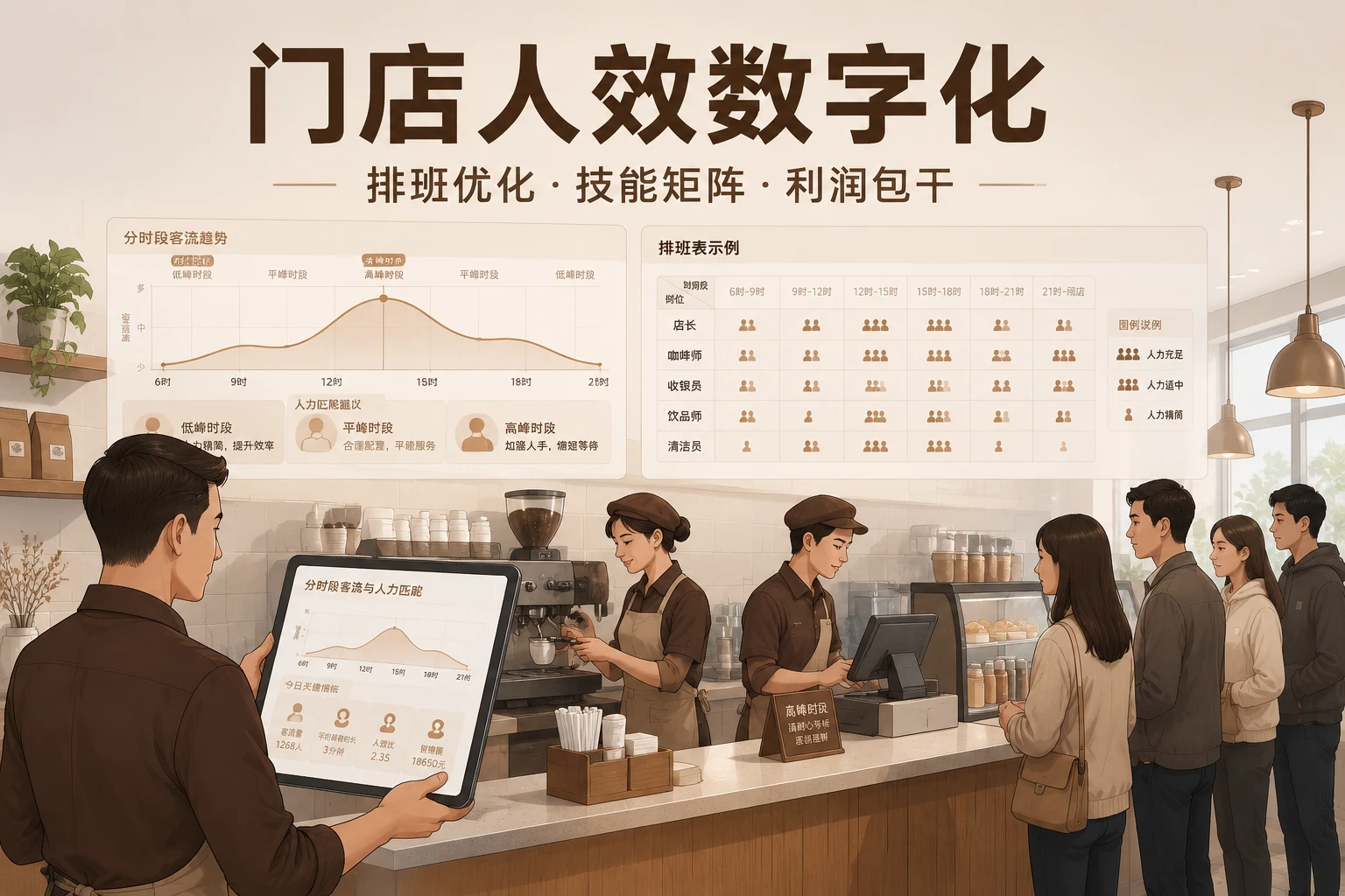 连锁咖啡门店人效数字化：排班优化、技能矩阵与店长利润包干