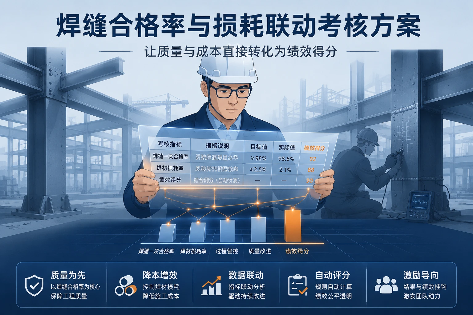 2026年钢结构项目经理:焊缝合格率与损耗联动考核模板