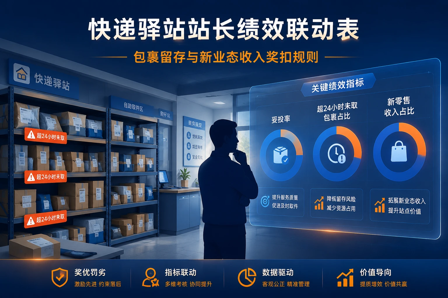 快递驿站站长月度绩效联动表：包裹留存与新业态收入奖扣规则（2026年版）