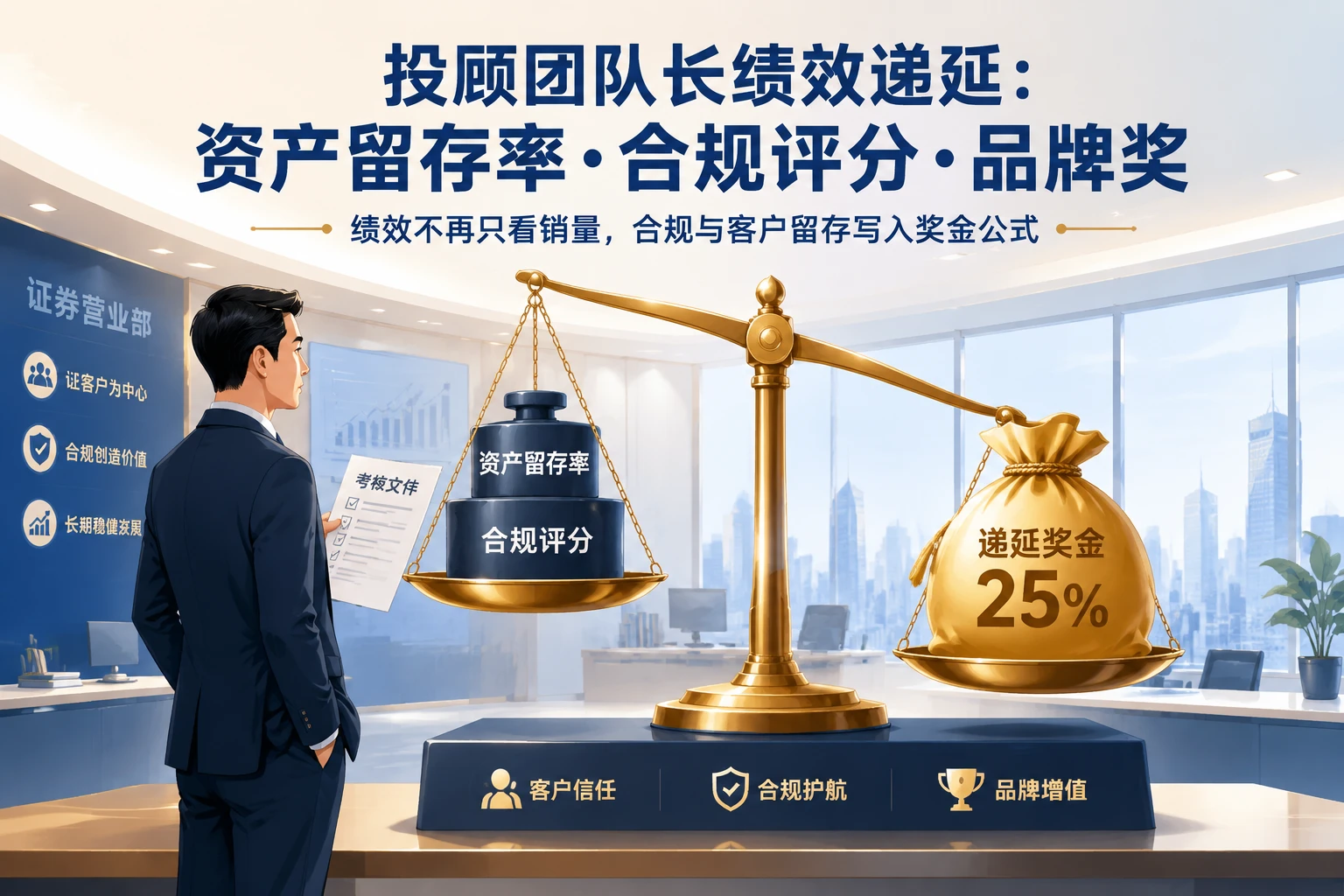 投顾团队长绩效递延:资产留存率扣减、合规评分与品牌奖规则