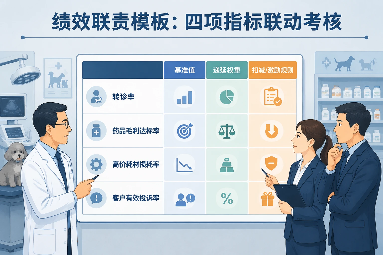 连锁宠物医院院长转诊率与药品耗材毛利包干绩效联责表