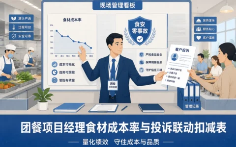 团餐项目经理绩效联动考核表：食材成本率超标扣减与投诉罚则模板