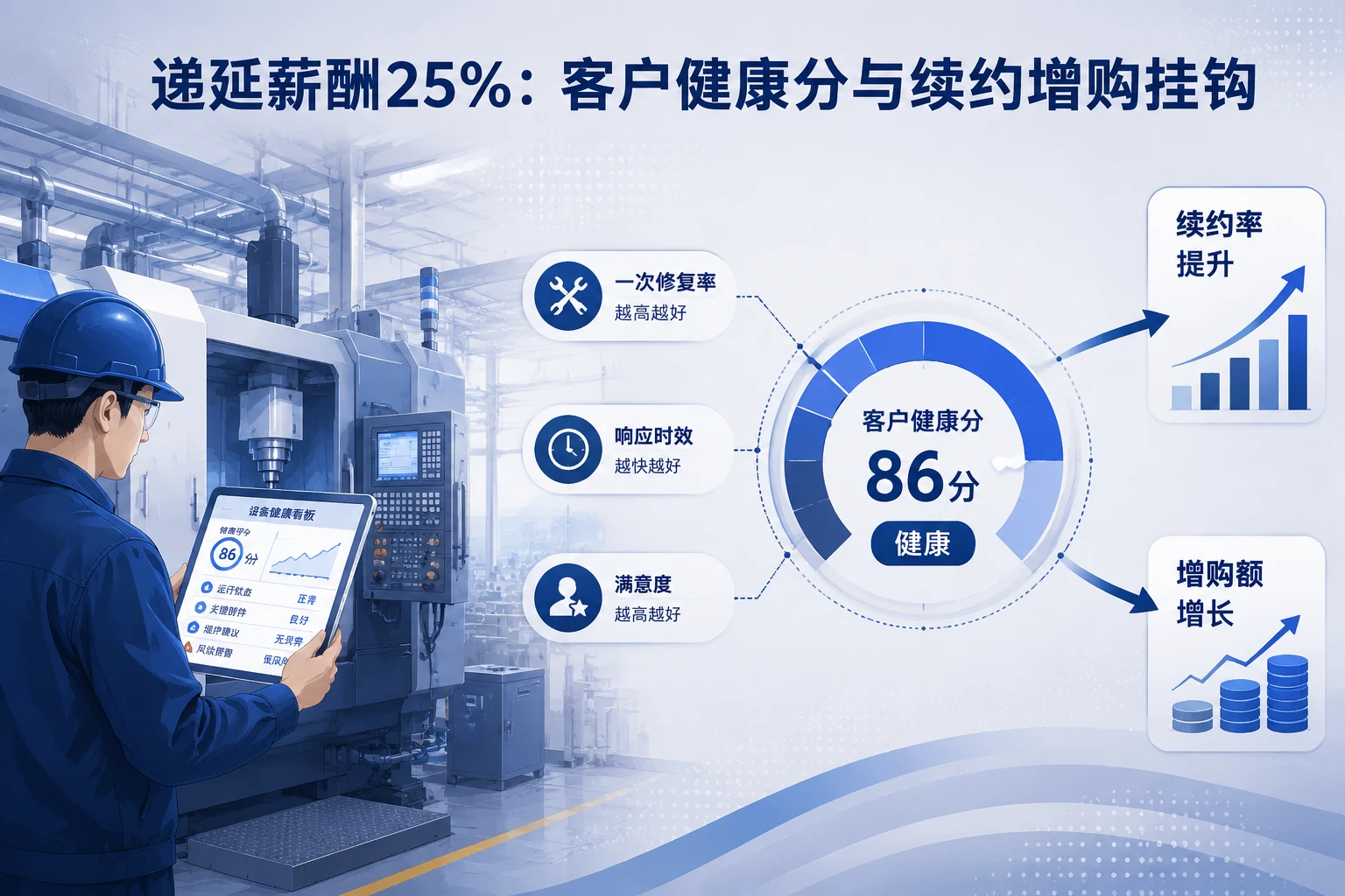 工业设备售后薪酬递延25%案例：客户健康分与续约增购挂钩（2026年版）