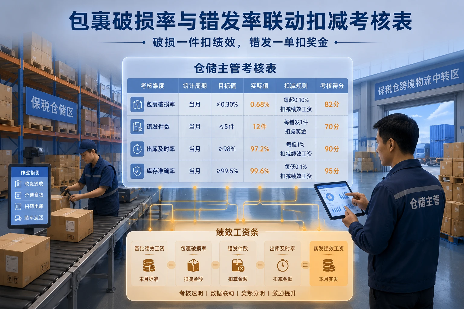 2026年保税仓储主管货损包干考核表：包裹破损率与错发率联动扣减