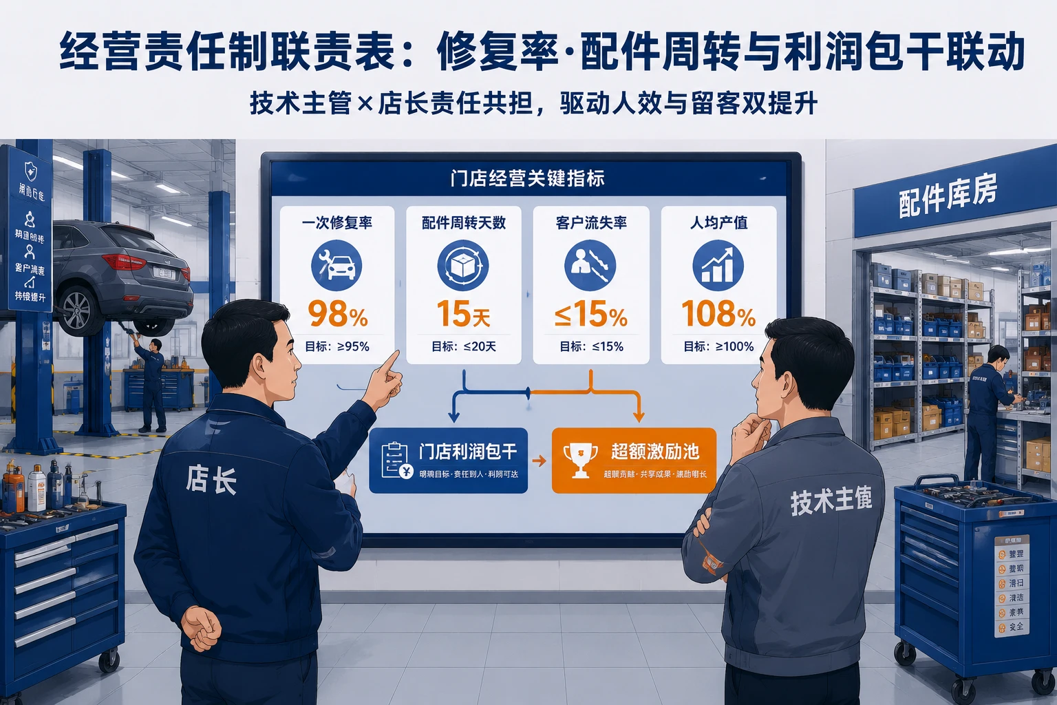 连锁汽修门店经营责任制联责表：修复率、配件周转与利润包干联动规则（2026年版）