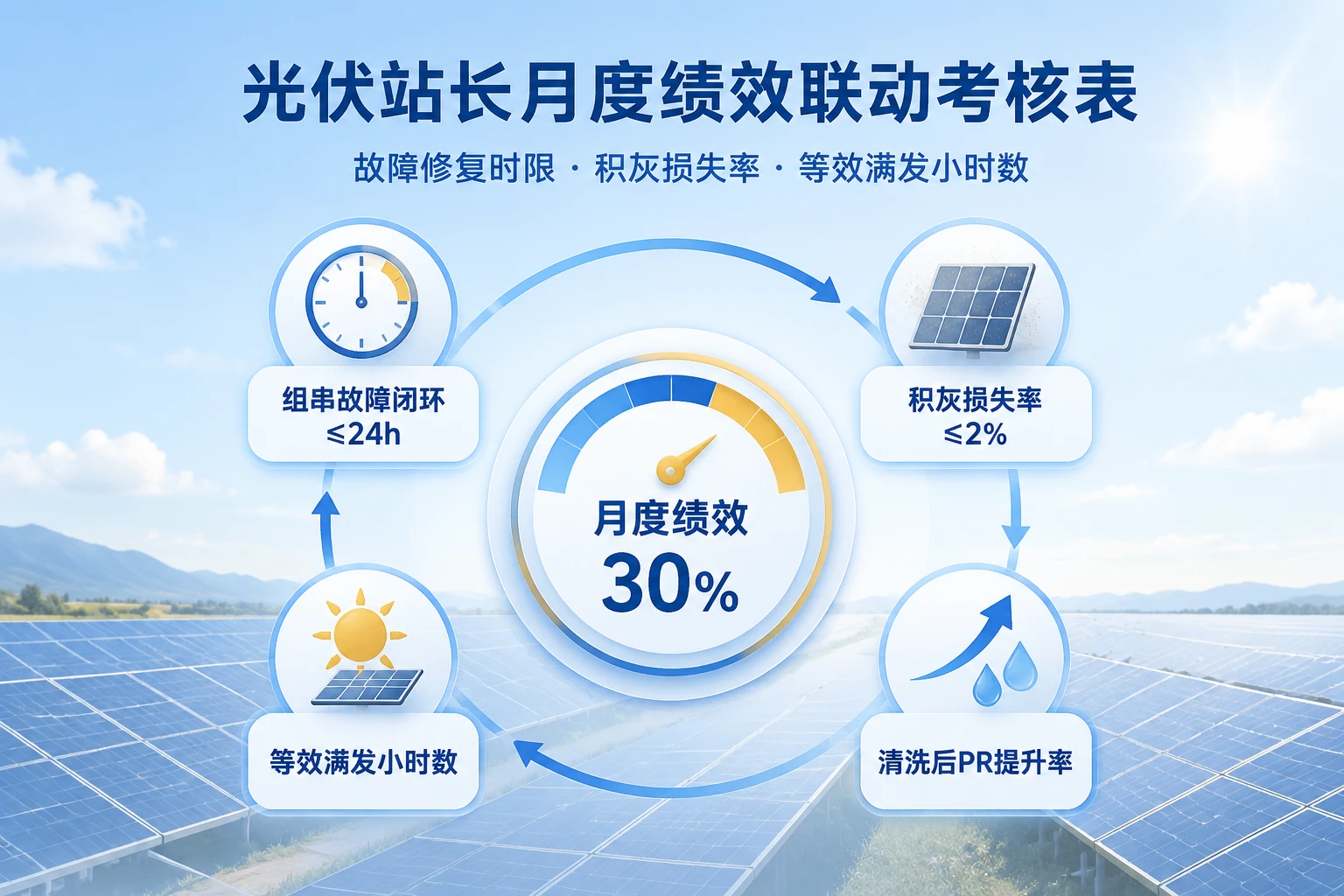 光伏站长月度绩效30%与故障修复时限及积灰损失率联动考核表（2026年版）