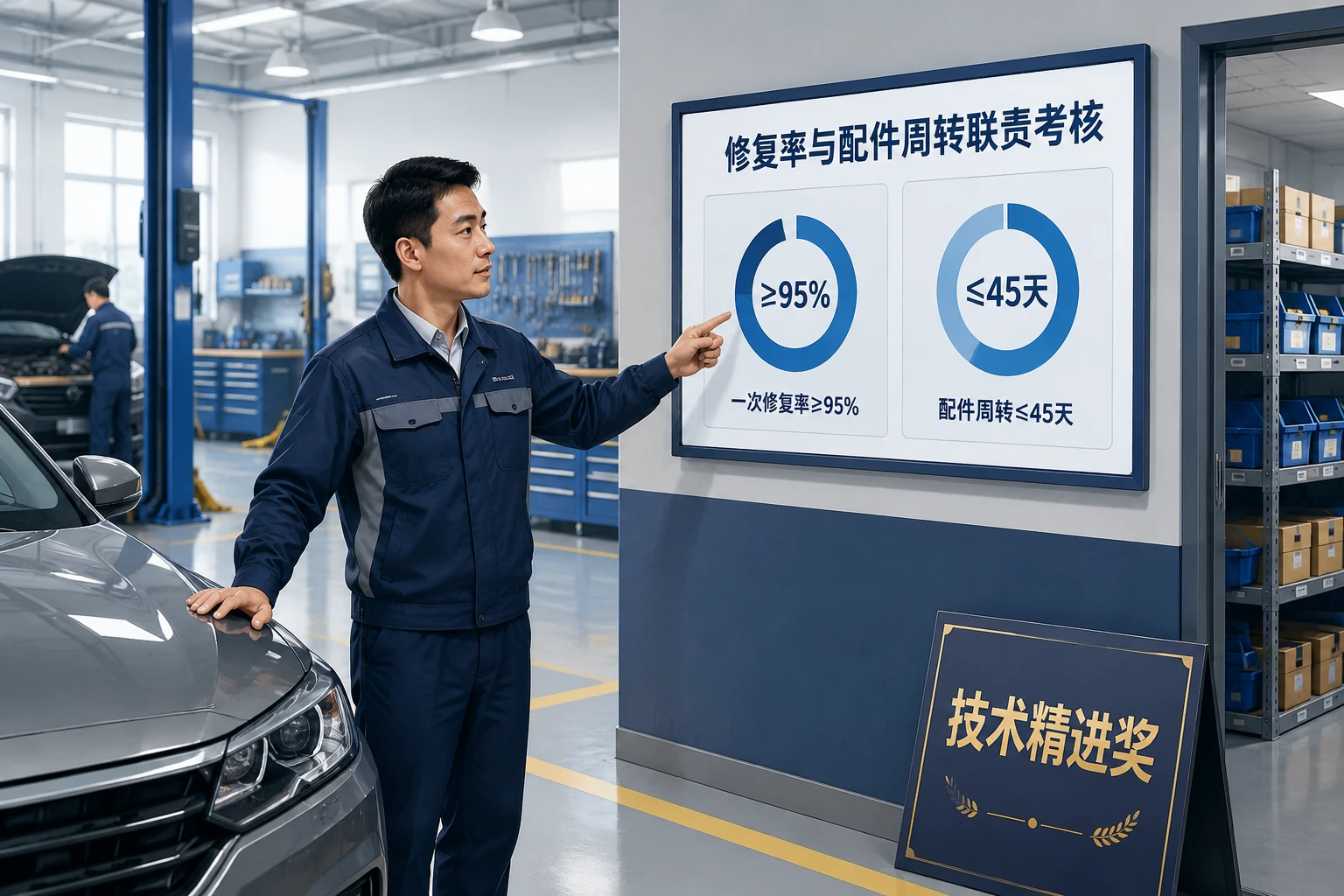 2026年连锁汽修技术主管绩效联责表：修复率与配件周转