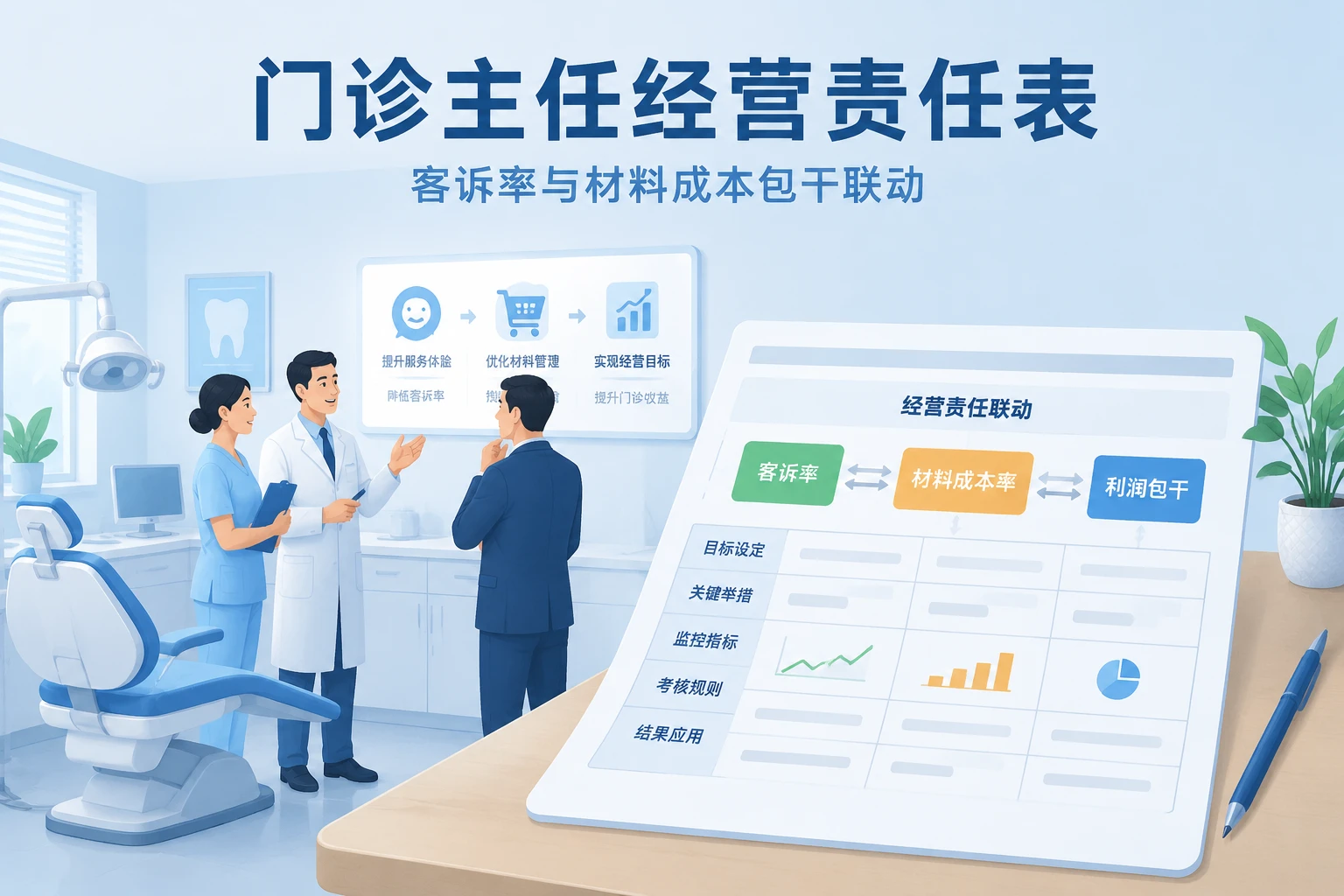 连锁口腔门诊主任经营责任表：客诉率与材料成本包干联动