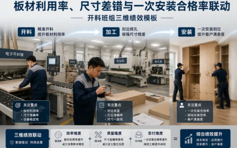 定制家具开料班组绩效模板实操版）：板材利用率、尺寸差错、一次安装合格率三维联动考核表