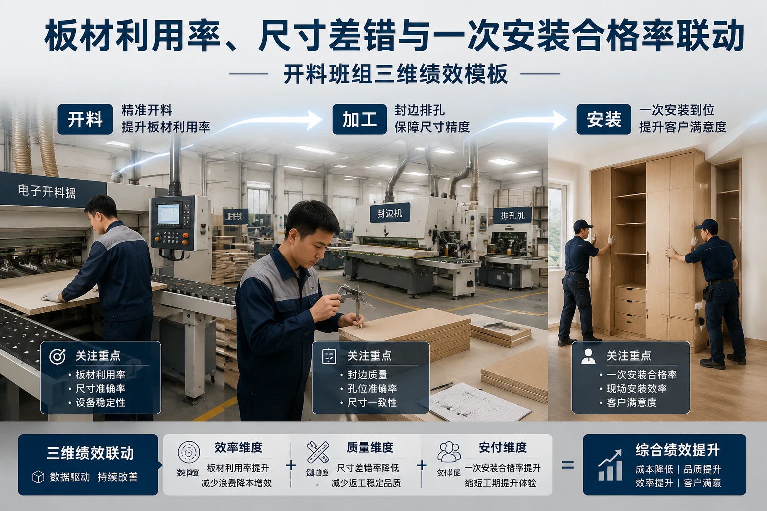 定制家具开料班组绩效模板:板材利用率、尺寸差错与一次安装合格率联动