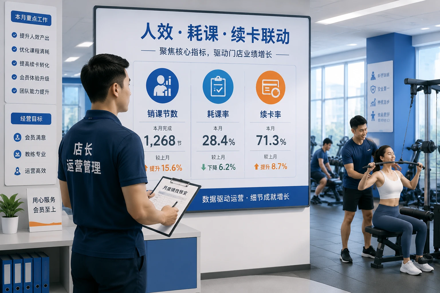 2026年连锁健身房店长绩效包干表：私教人效·耗课率与续卡率联动
