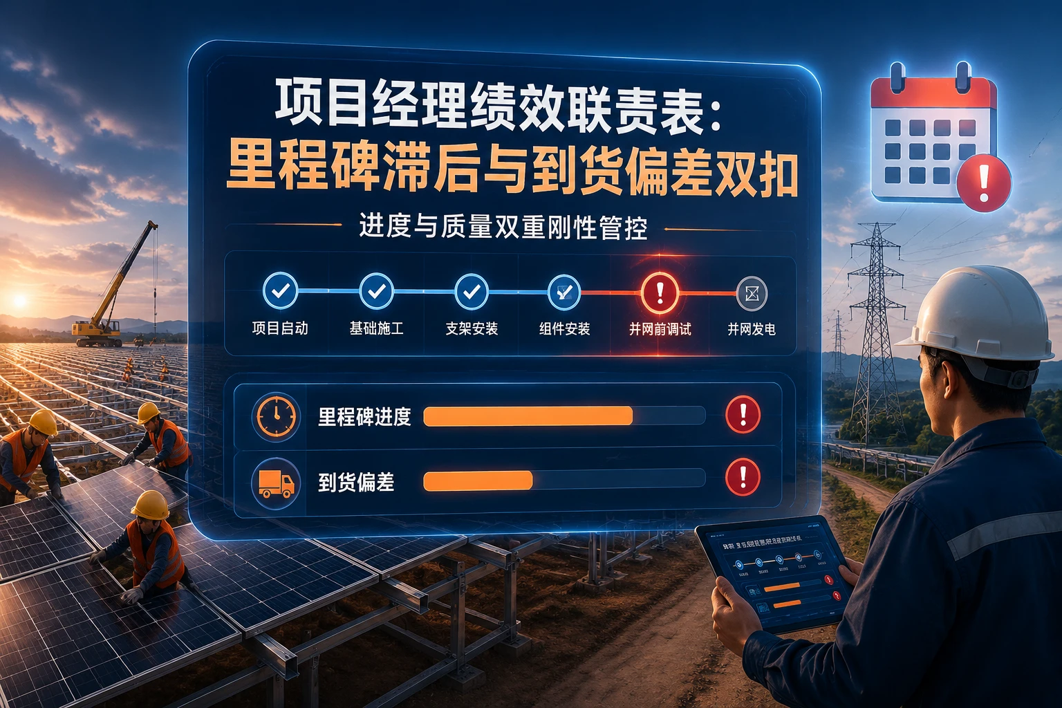 光伏EPC项目经理绩效联责表：里程碑滞后与到货偏差双扣（2026年版）