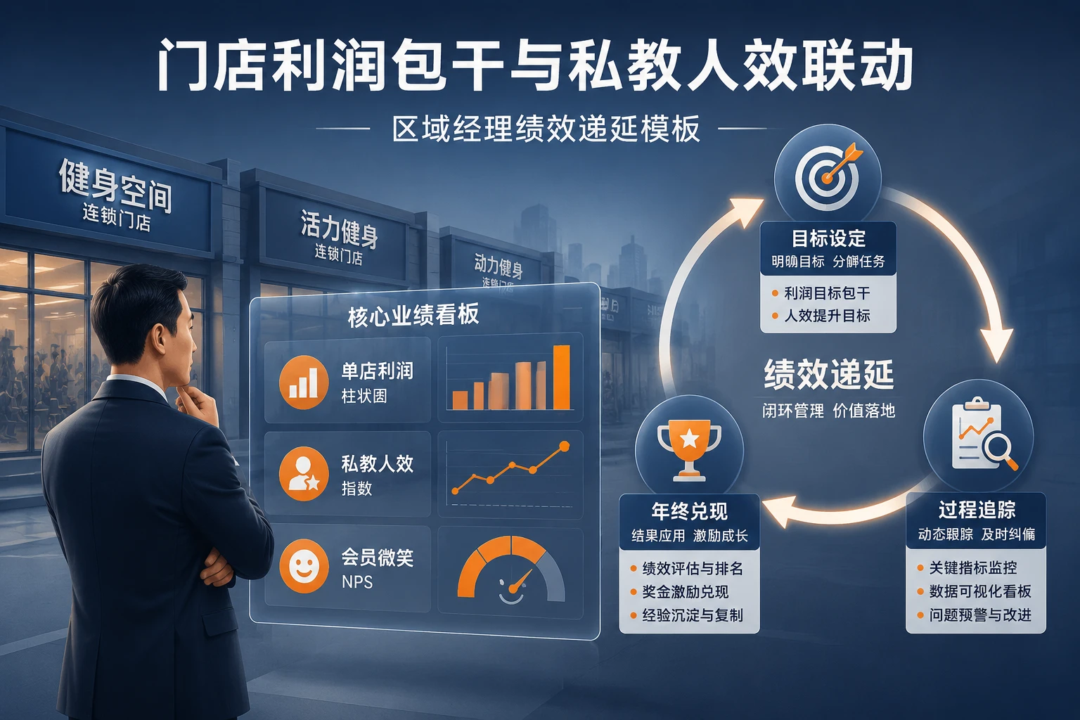 门店利润包干与私教人效联动：区域经理绩效递延模板