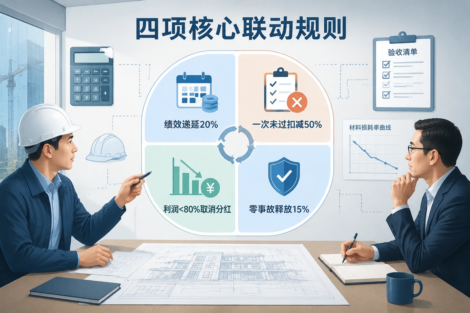 外墙保温项目经理利润包干递延表：一次合格率联动材料损耗