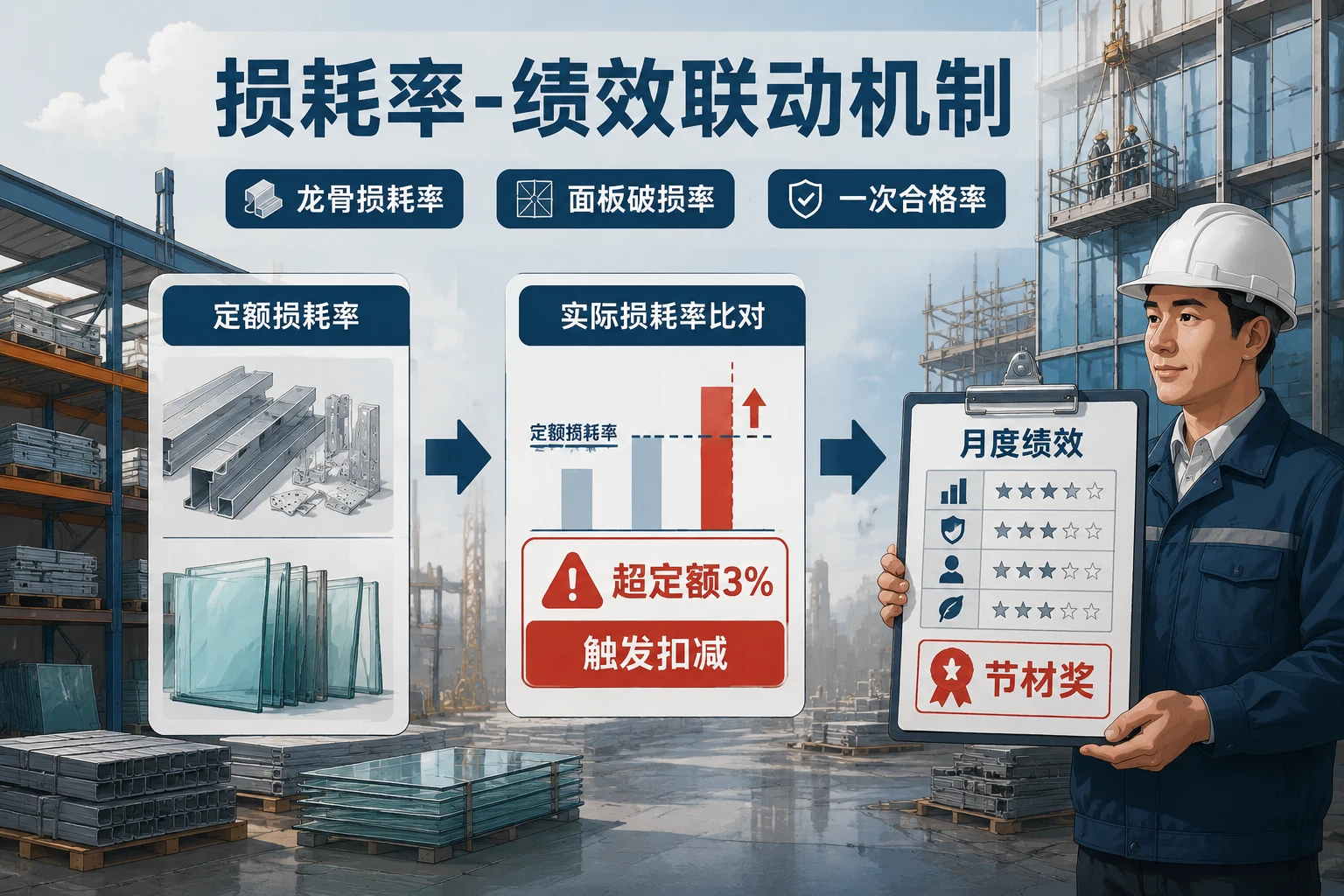 幕墙项目经理绩效联动模板:龙骨损耗率与面板破损率考核