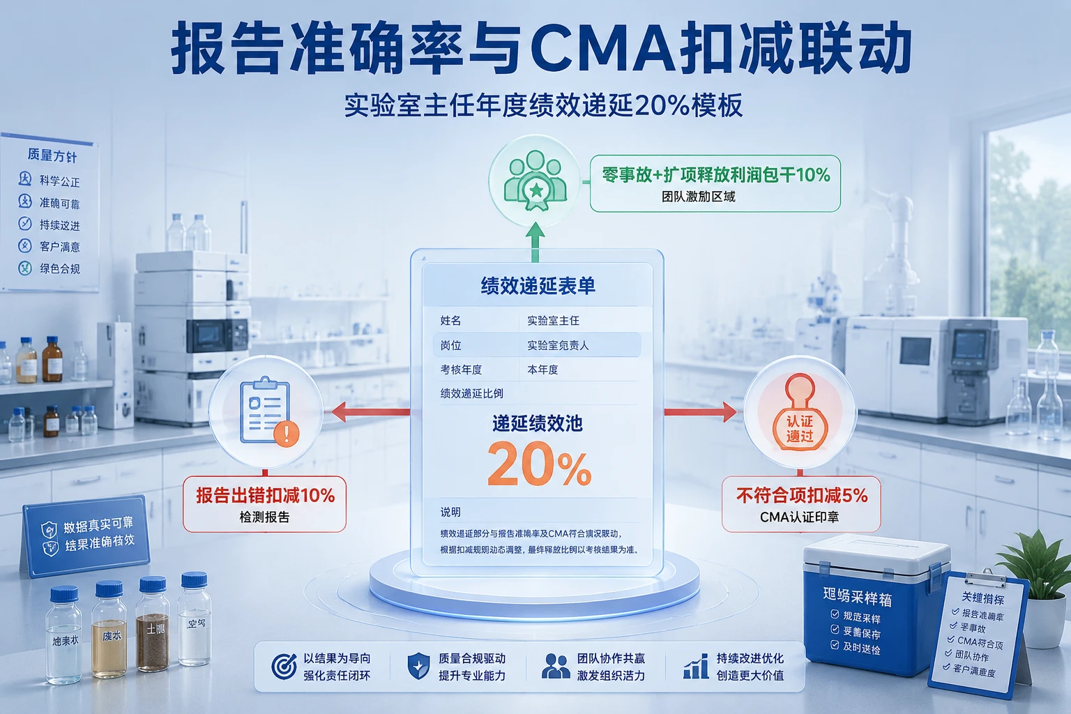 2026年环保检测实验室主任绩效递延20%模板：报告准确率与CMA扣减联动