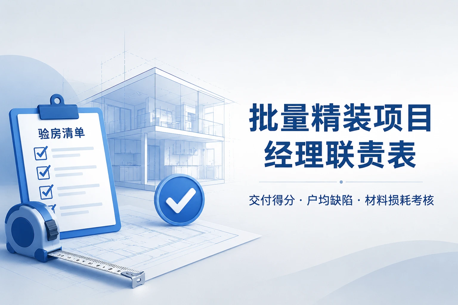 批量精装项目经理联责表：交付得分、户均缺陷与材料损耗考核