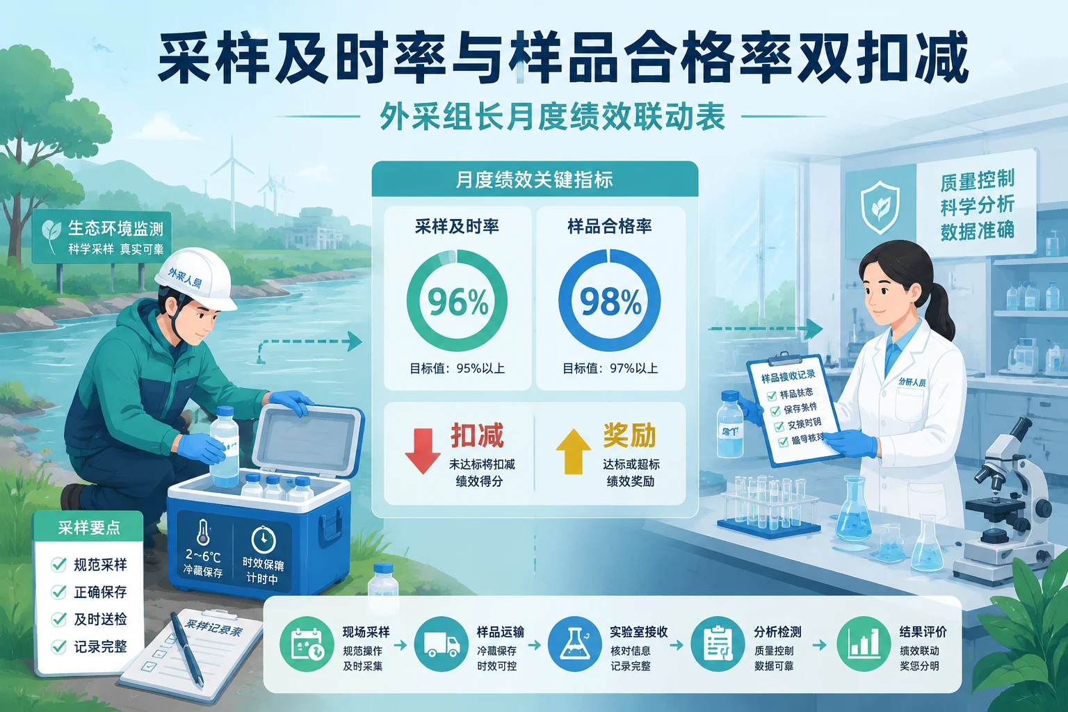 2026年环境监测外采组长绩效联动表：采样及时率与样品合格率双扣减