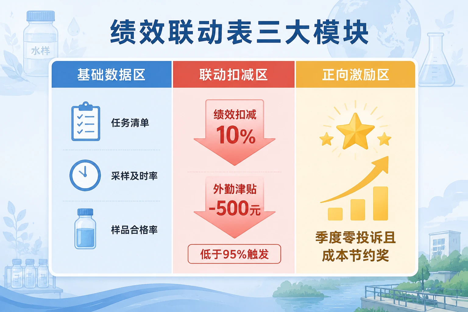 2026年环境监测外采组长绩效联动表：采样及时率与样品合格率双扣减