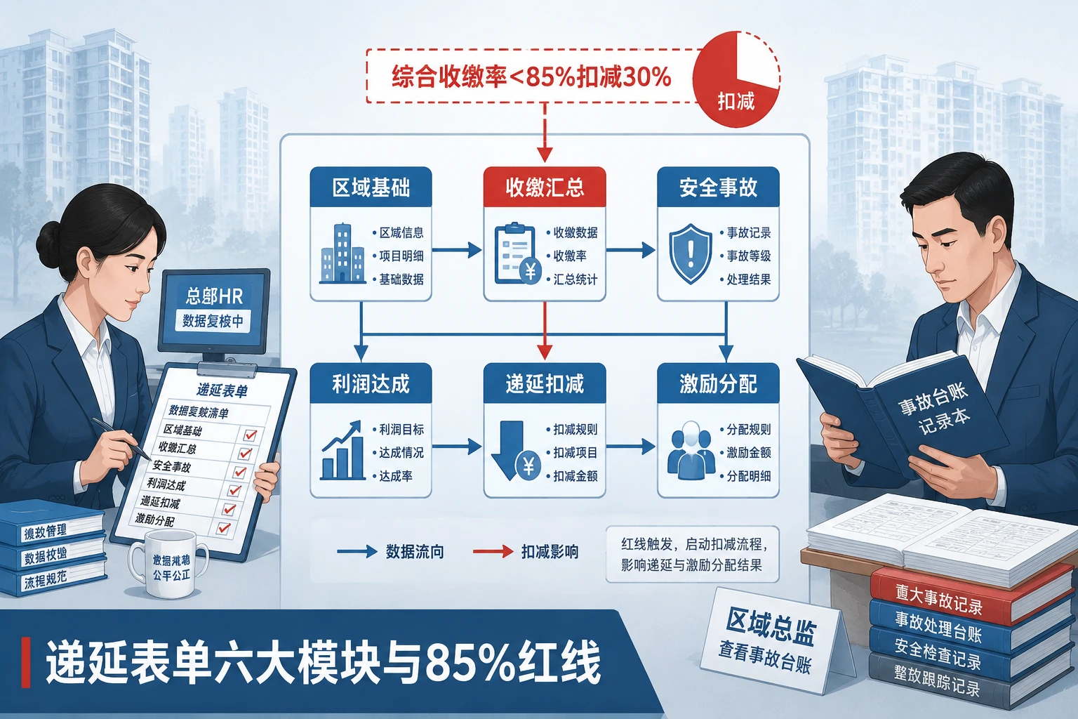 住宅物业区域总监绩效递延表：收缴率<85%扣递延，事故否决（2026年版）