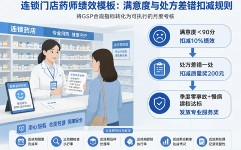 连锁药店药师绩效联动模板：满意度分段扣减与处方差错质量奖规则
