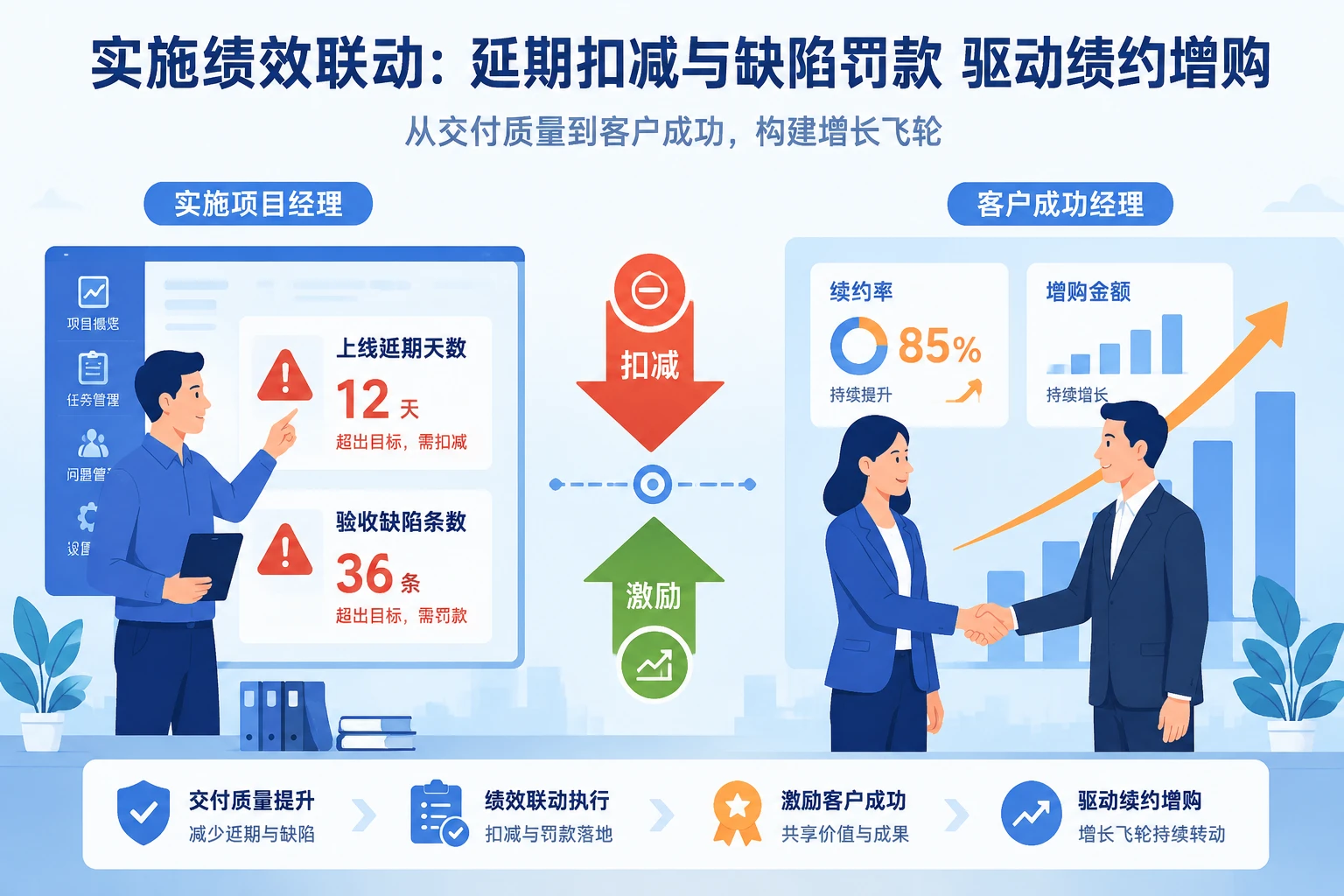 2026年SaaS实施经理绩效联动:延期扣减与缺陷罚款促续约增购