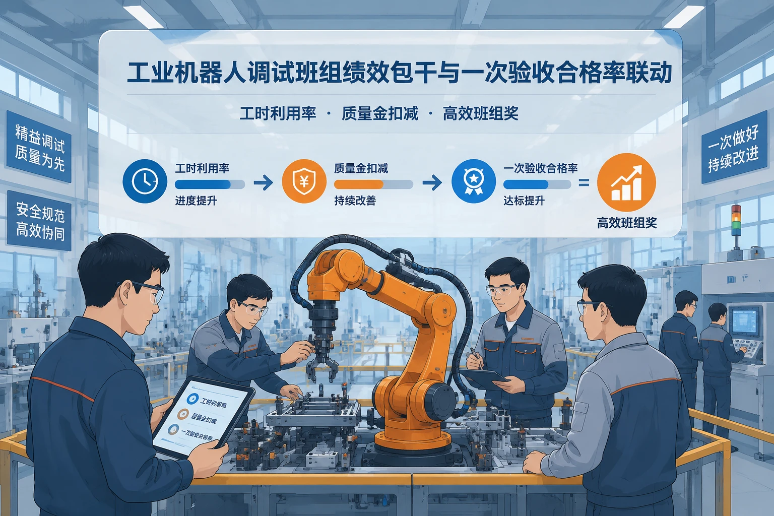 工业机器人调试班组绩效包干与一次验收合格率联动模板