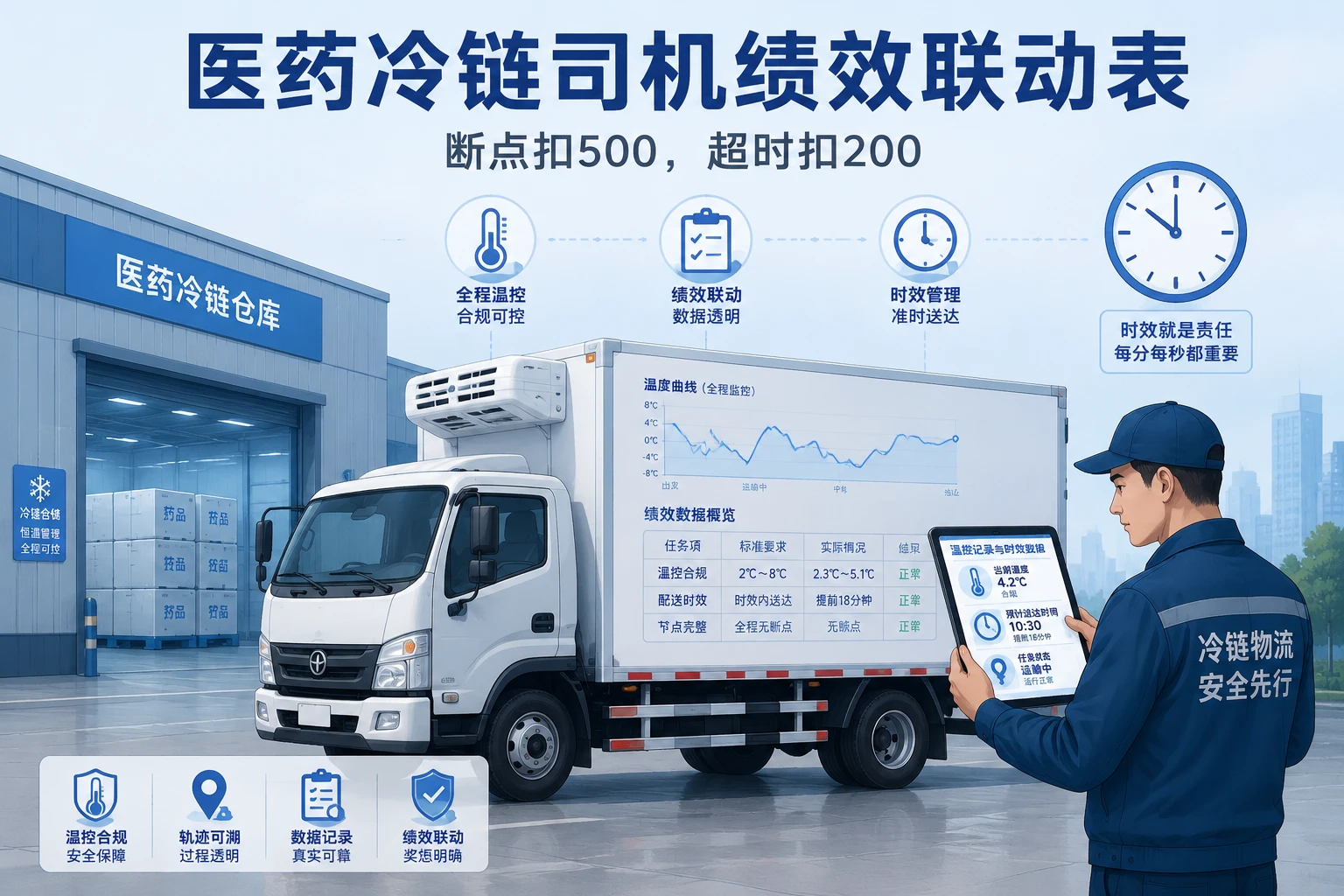 2026年医药冷链司机月度绩效联动表:断点扣500,超时扣200