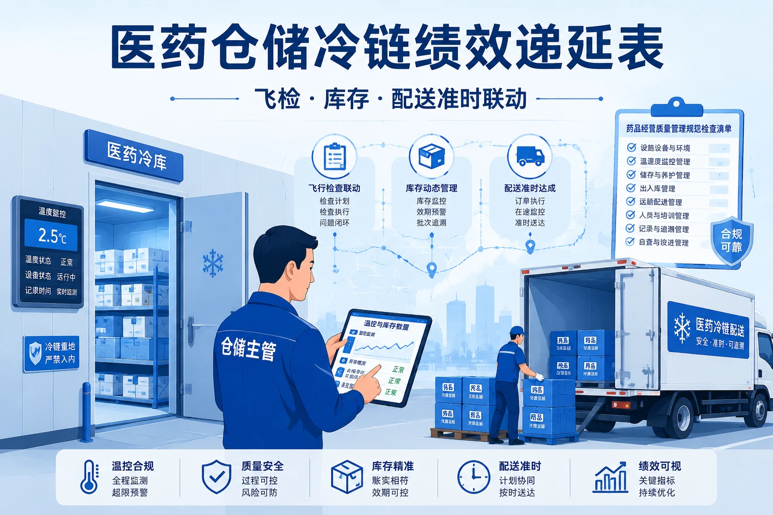 医药仓储冷链绩效递延表:飞检、库存准确率与配送准时联动