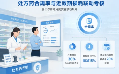 连锁药店绩效联动考核模板：处方药合规率与近效期损耗计算规则及填报指南