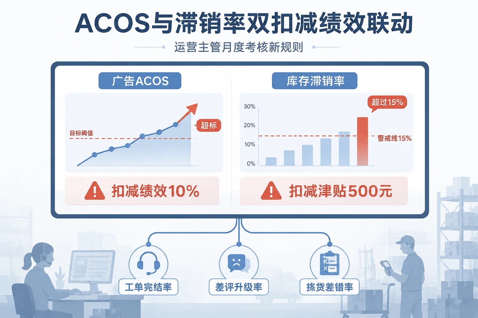跨境电商运营主管绩效联动表：ACOS与滞销率双扣减规则（2026年版）