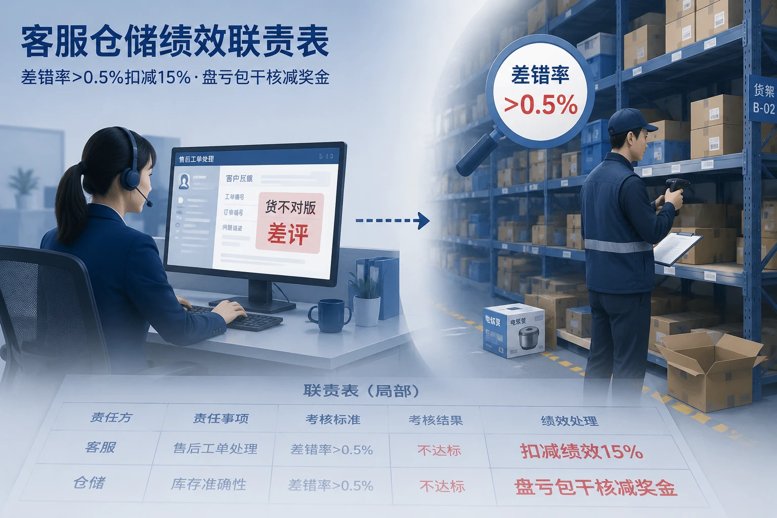 2026年跨境客服仓储绩效联责表：差错率>0.5%扣减15%盘亏包干