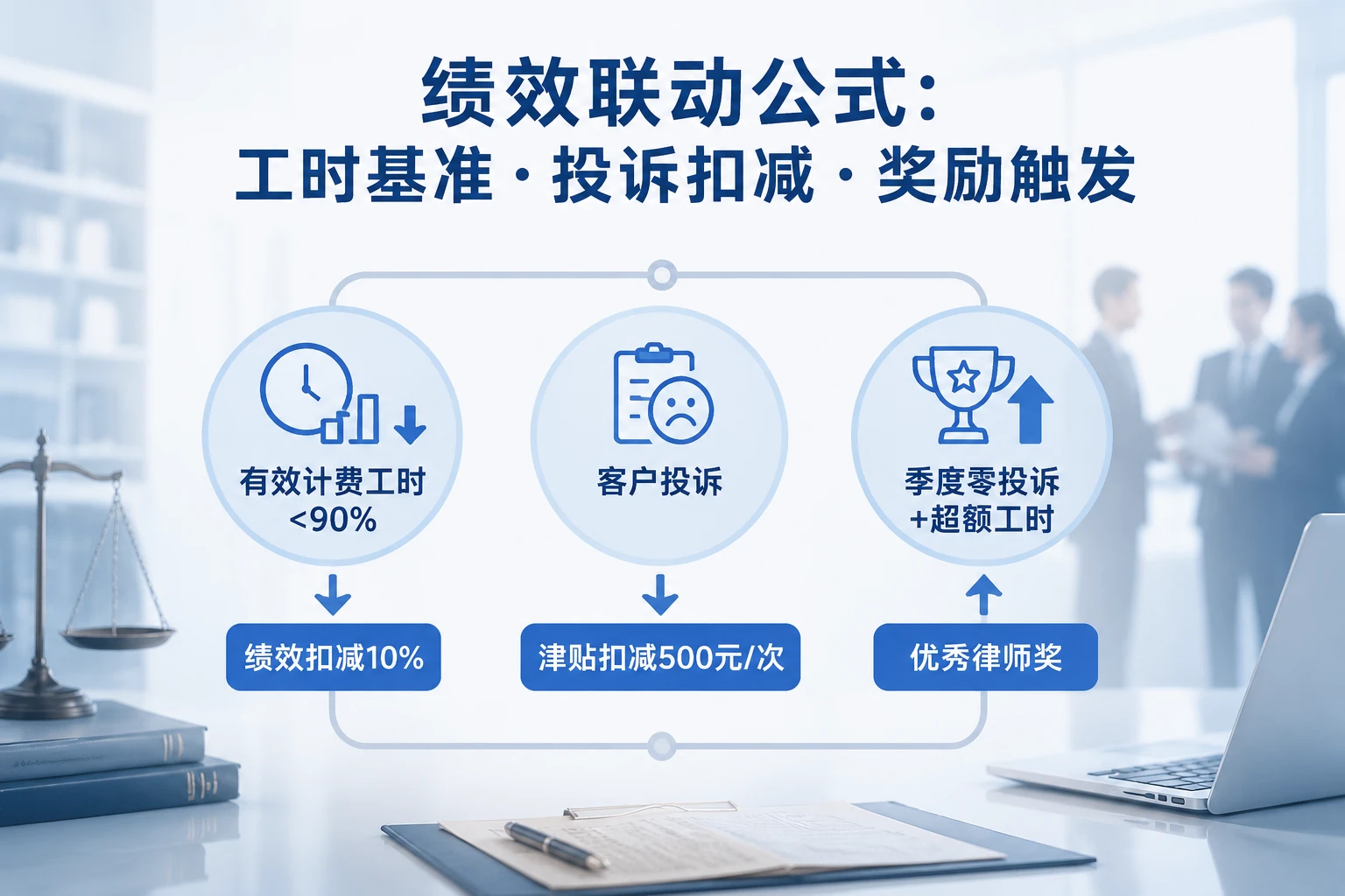 律师事务所授薪律师绩效联动表：有效工时与客户投诉扣减规则