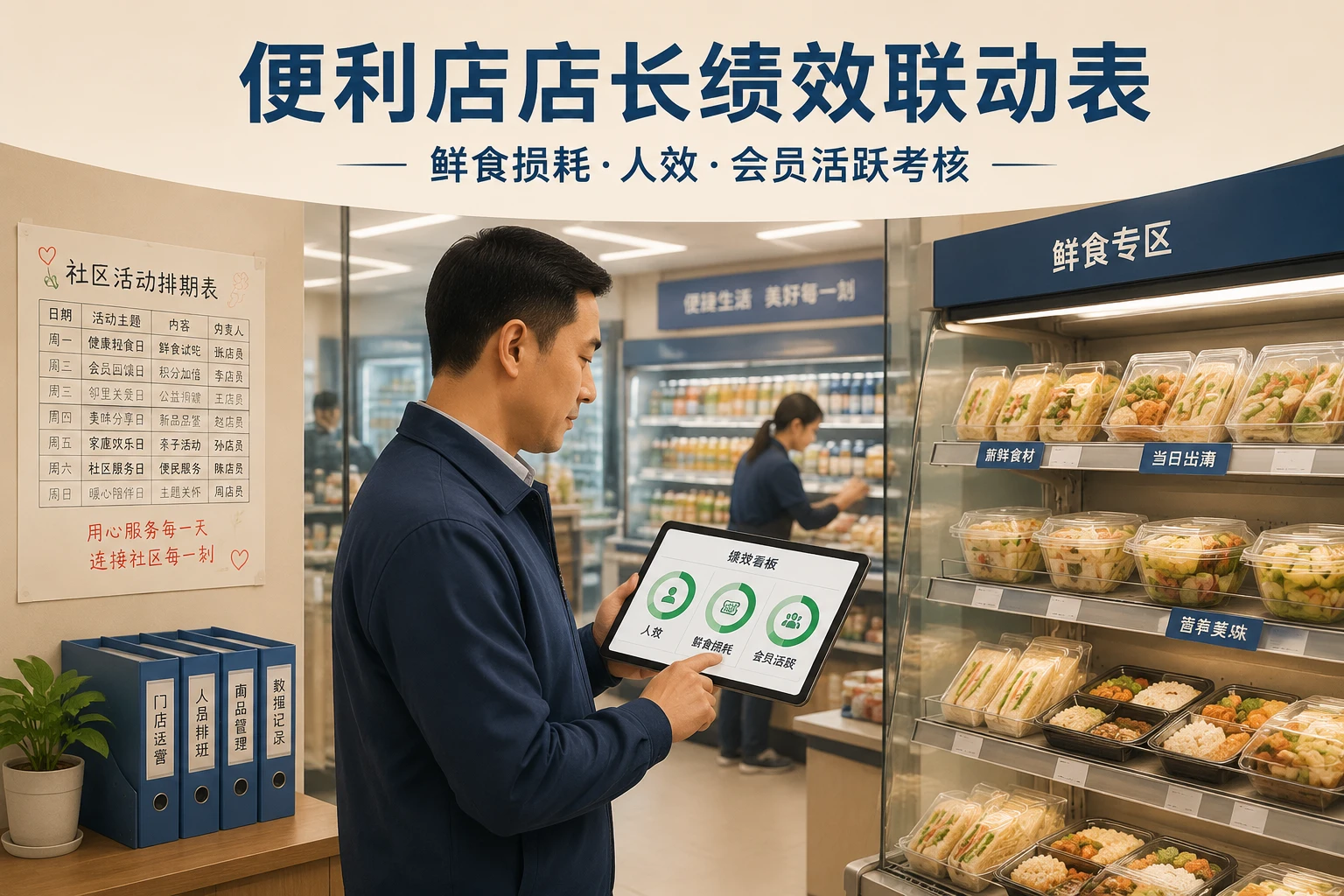 便利店店长绩效联动表：鲜食损耗、人效与会员活跃考核