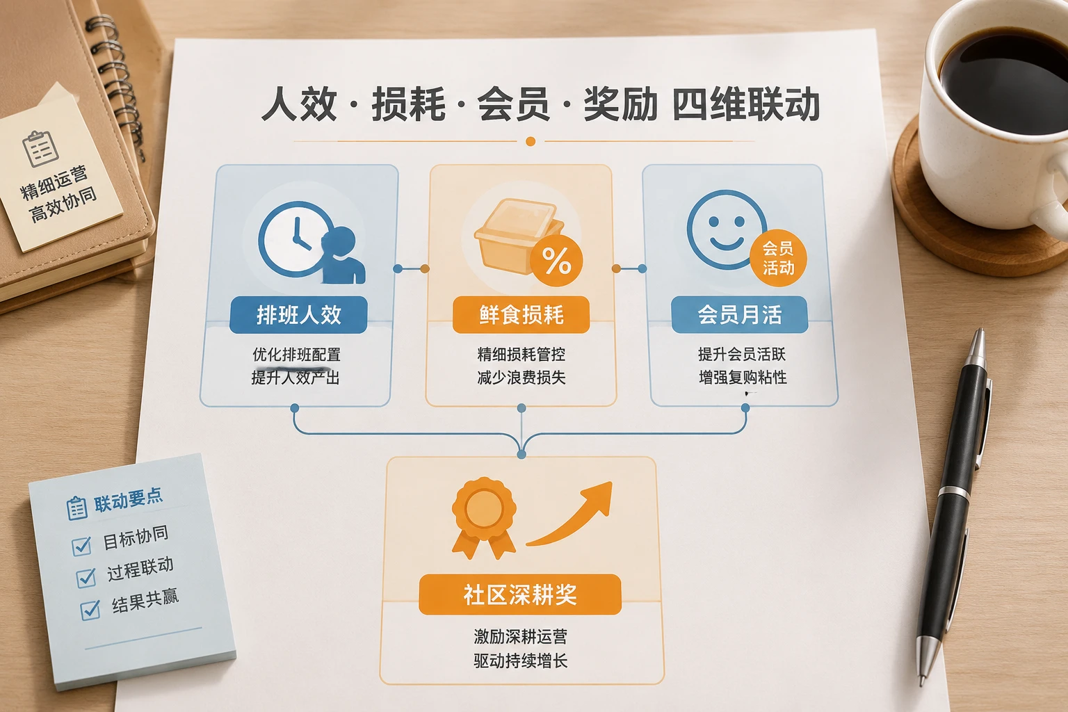 便利店店长绩效联动表：鲜食损耗、人效与会员活跃考核