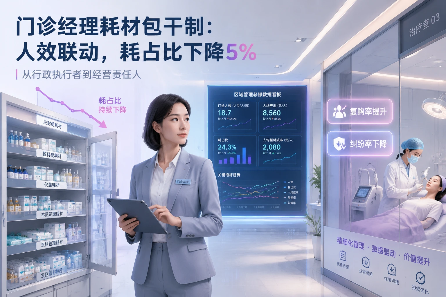 连锁医美门诊经理耗材包干制：医生人效联动，耗占比下降5%