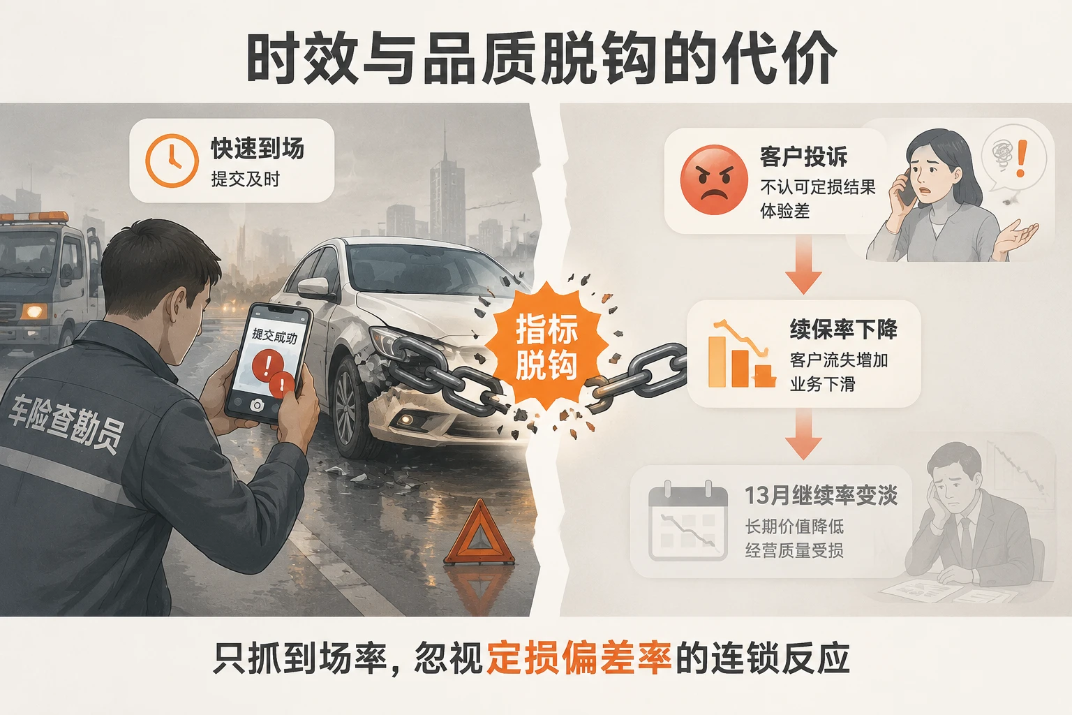 2026年车险查勘员月度绩效联动表：到场率低于95%与定损偏差超5%双扣减