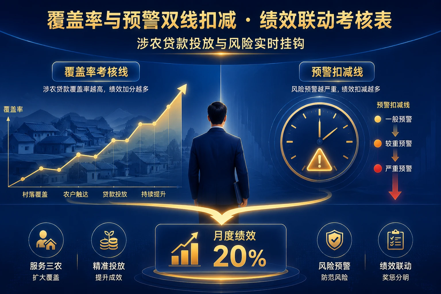 农商行客户经理月度绩效联动考核表:覆盖率与预警双线扣减