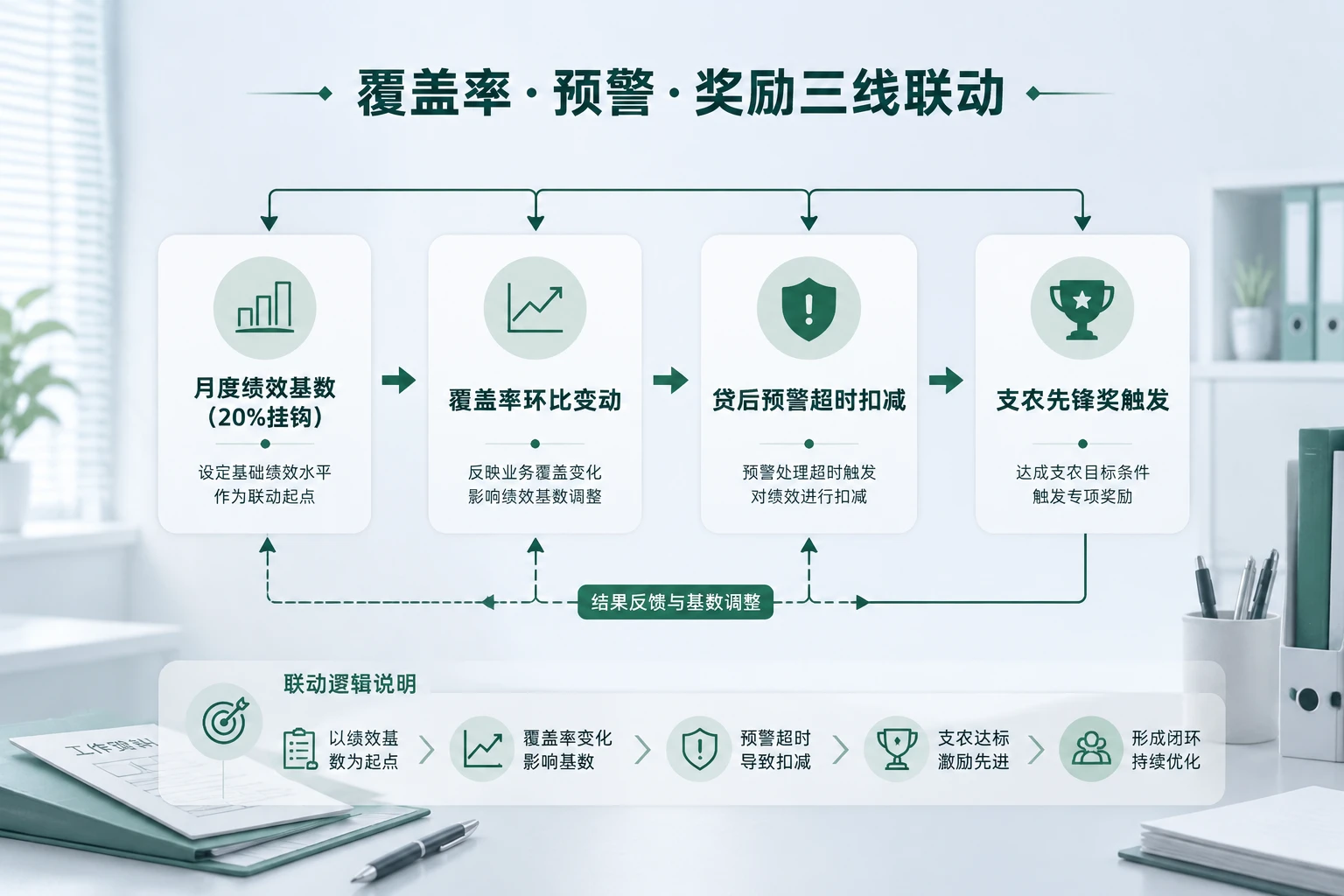 农商行客户经理月度绩效联动考核表:覆盖率与预警双线扣减