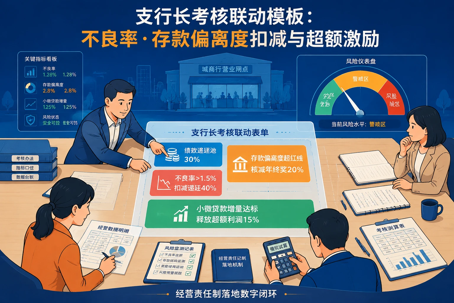 城商行支行长考核模板:不良率存款偏离度扣减与超额激励(2026年版)