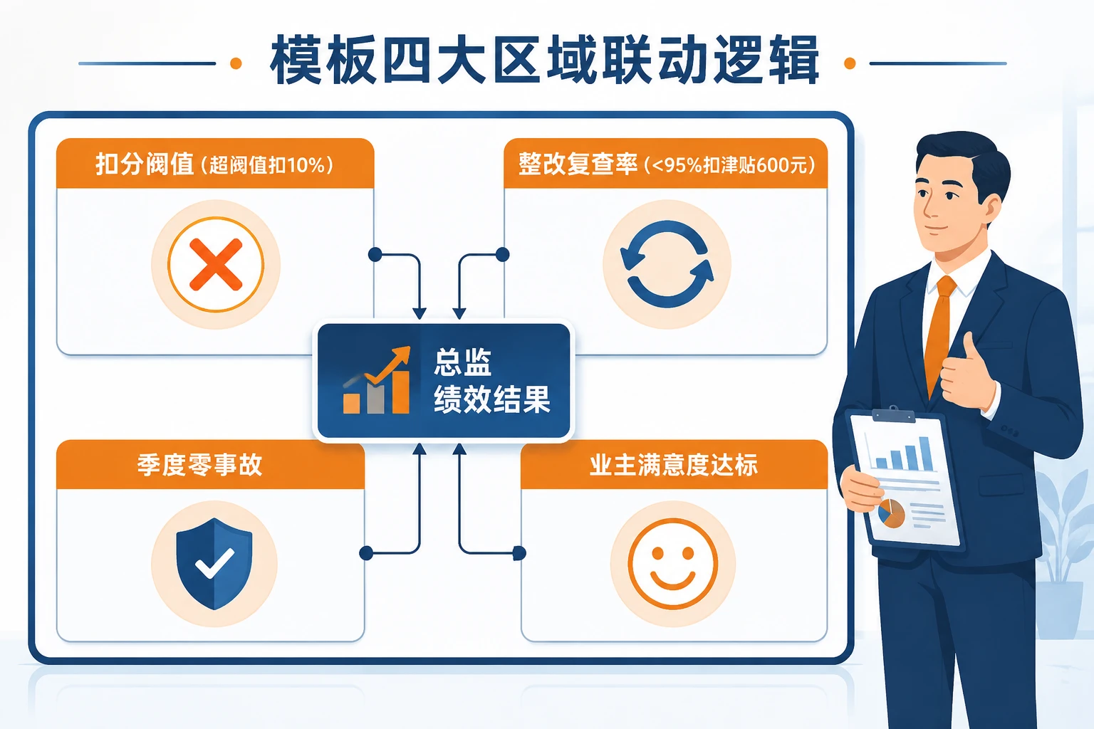 总监月度绩效联动模板：质量安全扣分与复查率双考核