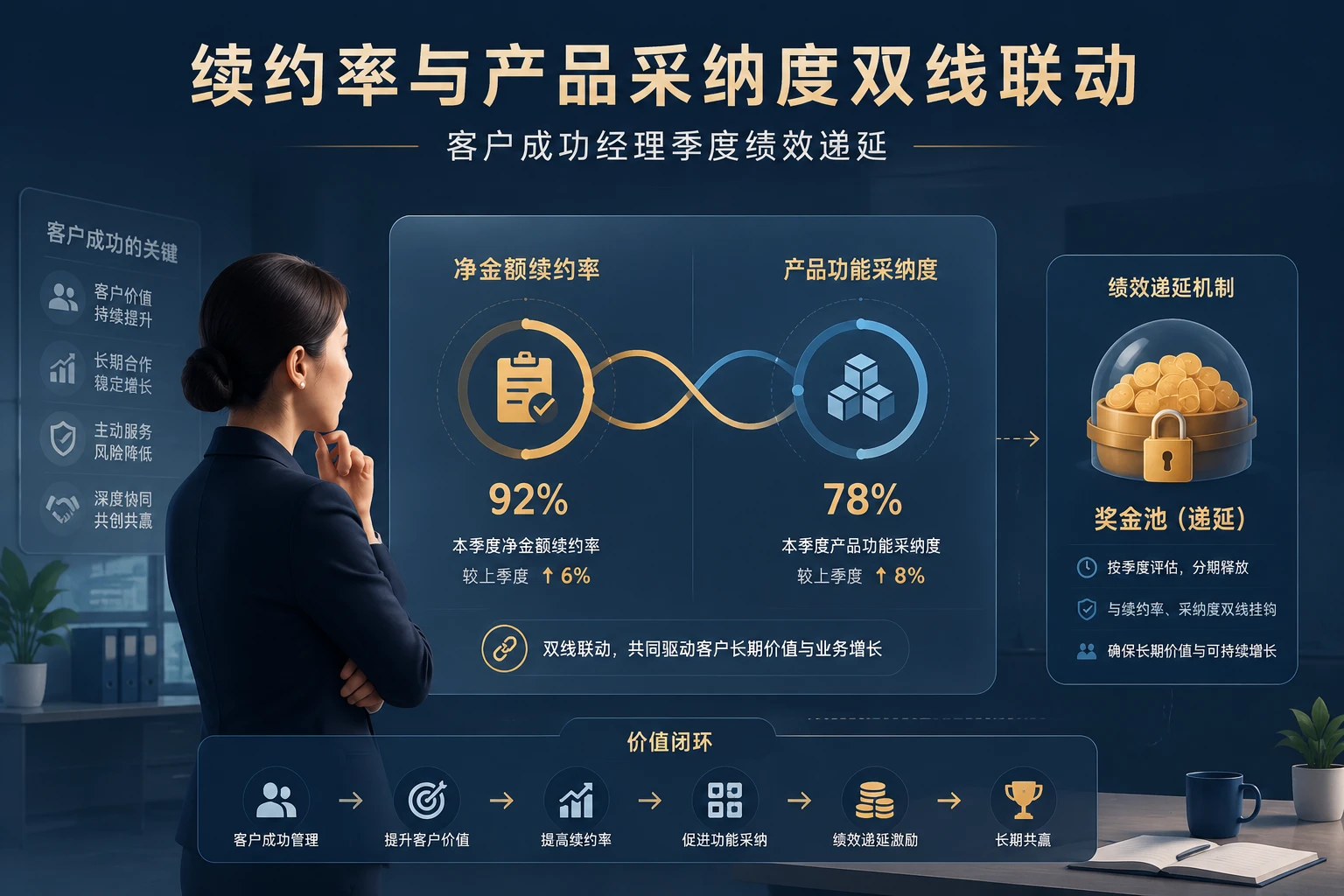 2026年客户成功经理季度绩效递延规则：续约率与产品采纳度双线联动