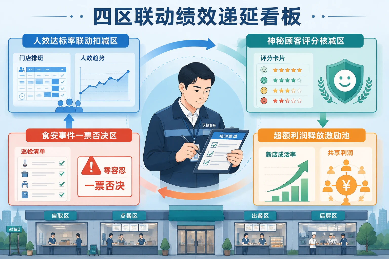 2026年连锁餐饮区域督导季度绩效递延模板：人效与神秘顾客评分联责规则