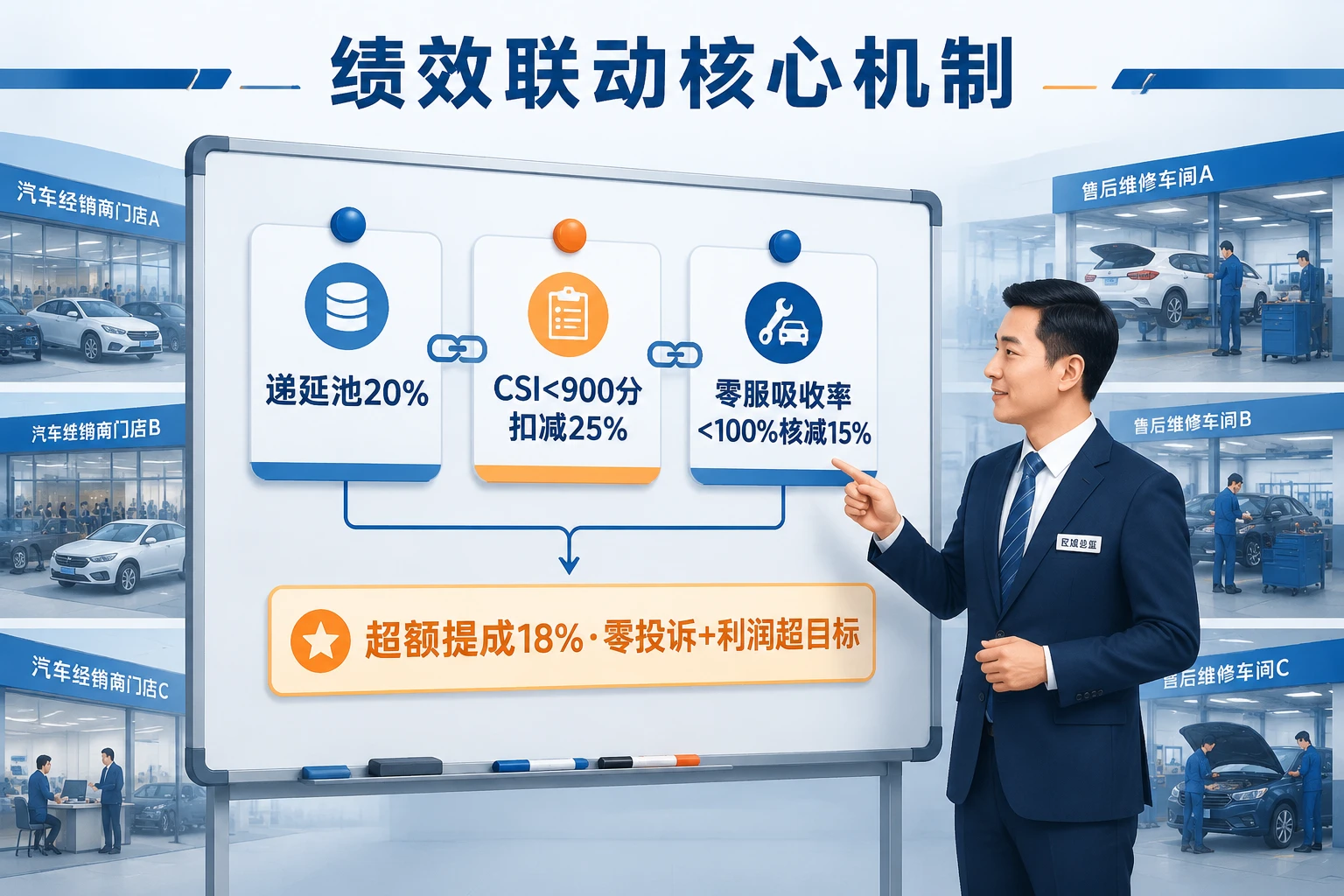 汽车经销商多店绩效递延表：CSI低于900分扣减25%