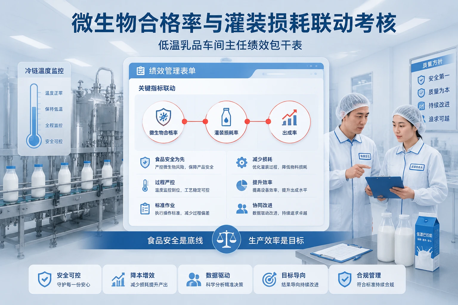 2026年低温乳品车间主任绩效包干表：微生物合格率与灌装损耗联动考核