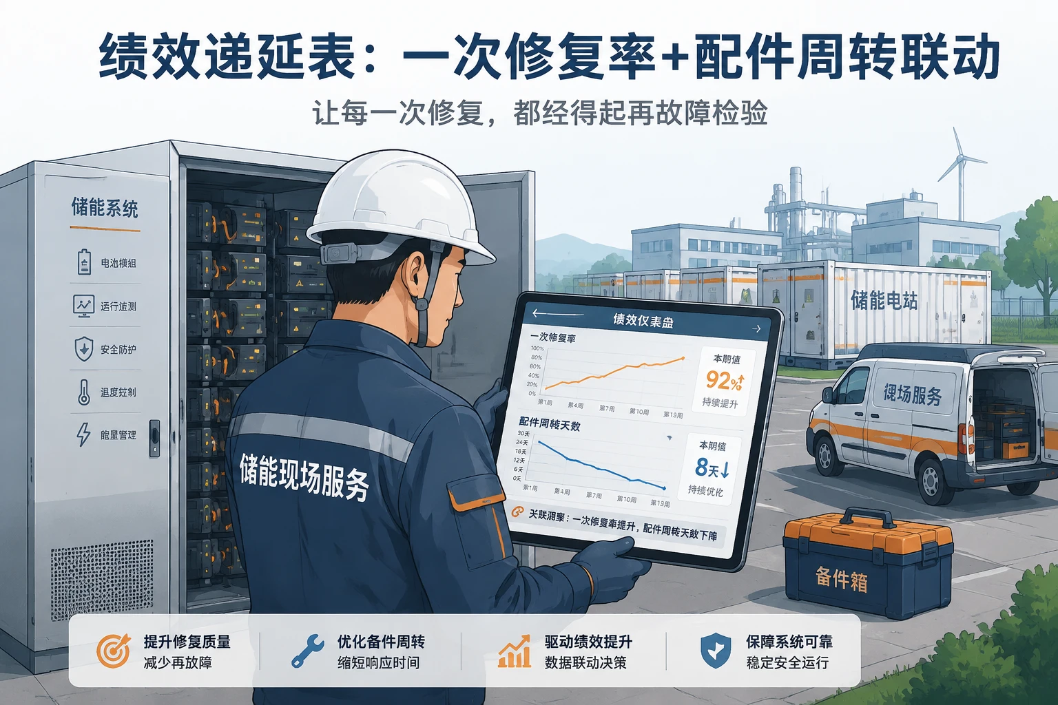 储能服务工程师绩效递延表:一次修复率+配件周转联动