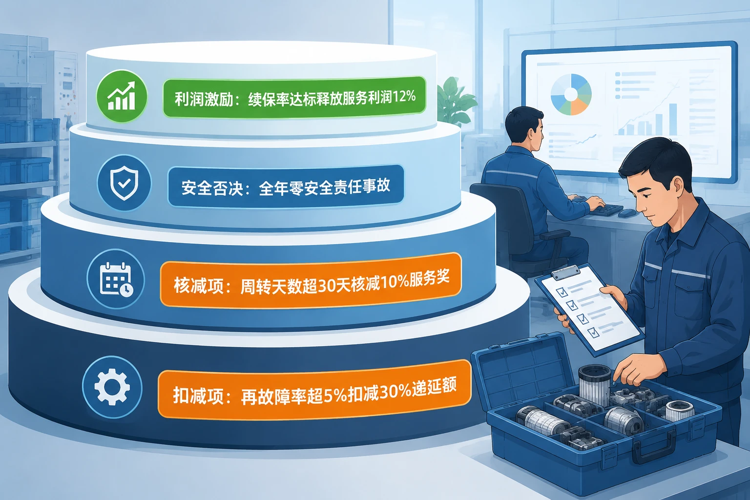 储能服务工程师绩效递延表:一次修复率+配件周转联动