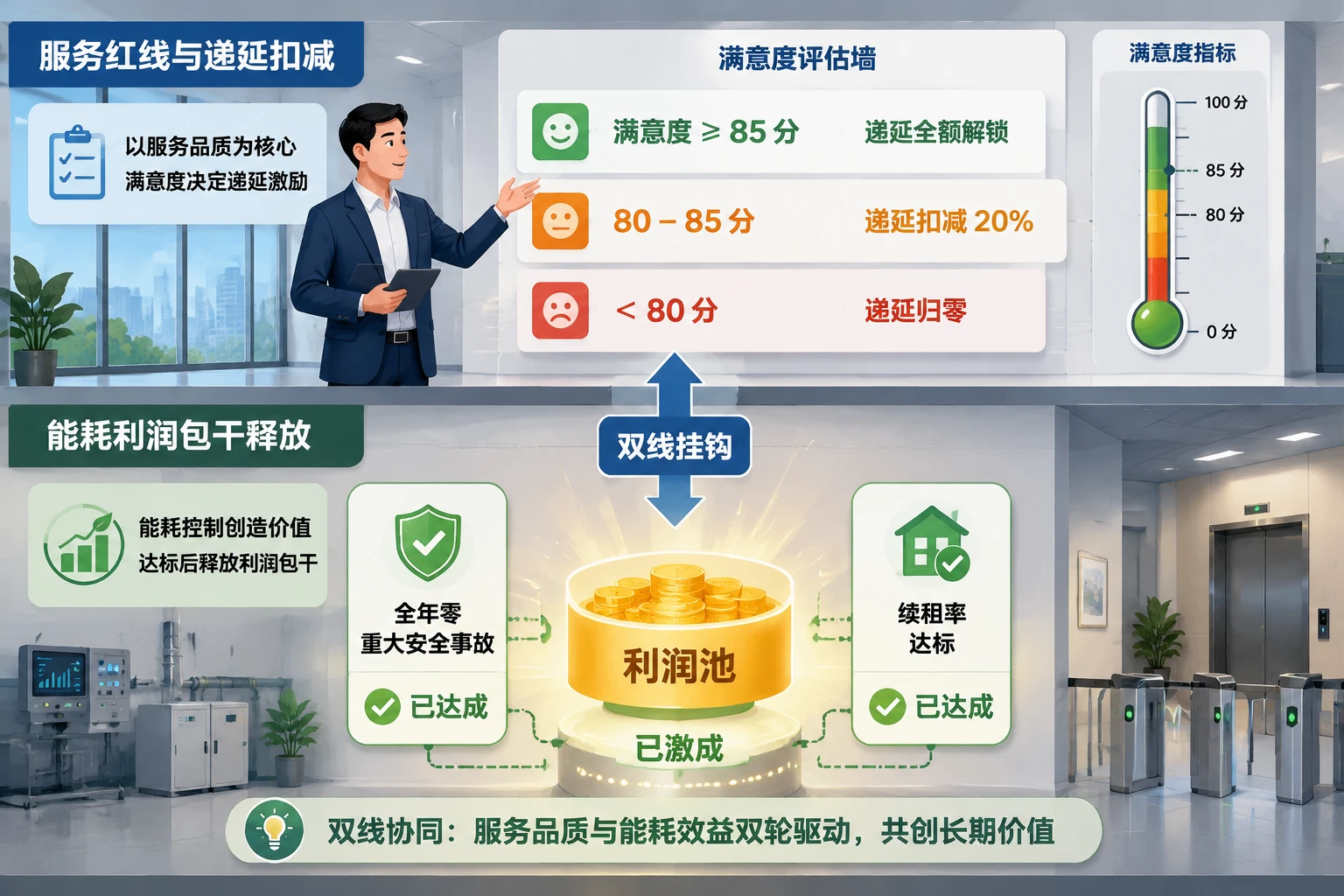 商写物业绩效递延：满意度85分底线与能耗利润包干（2026年版）
